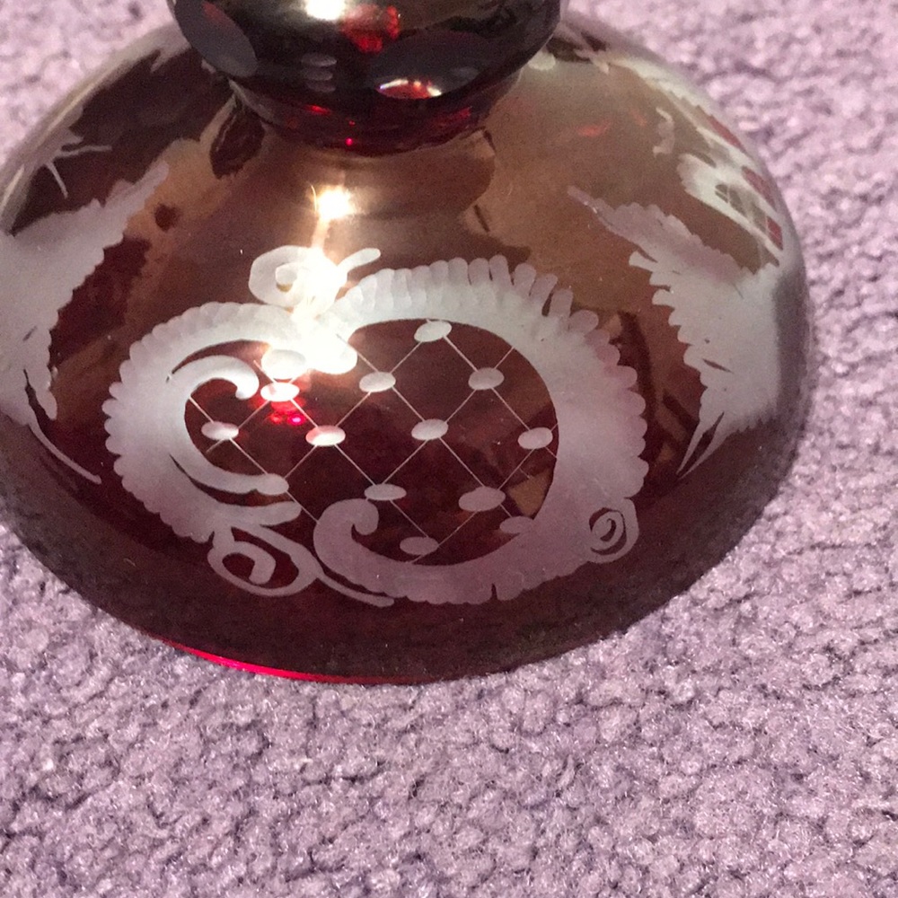 Vintage ruby crystal candy trinket dish etched - Picture 11 of 12